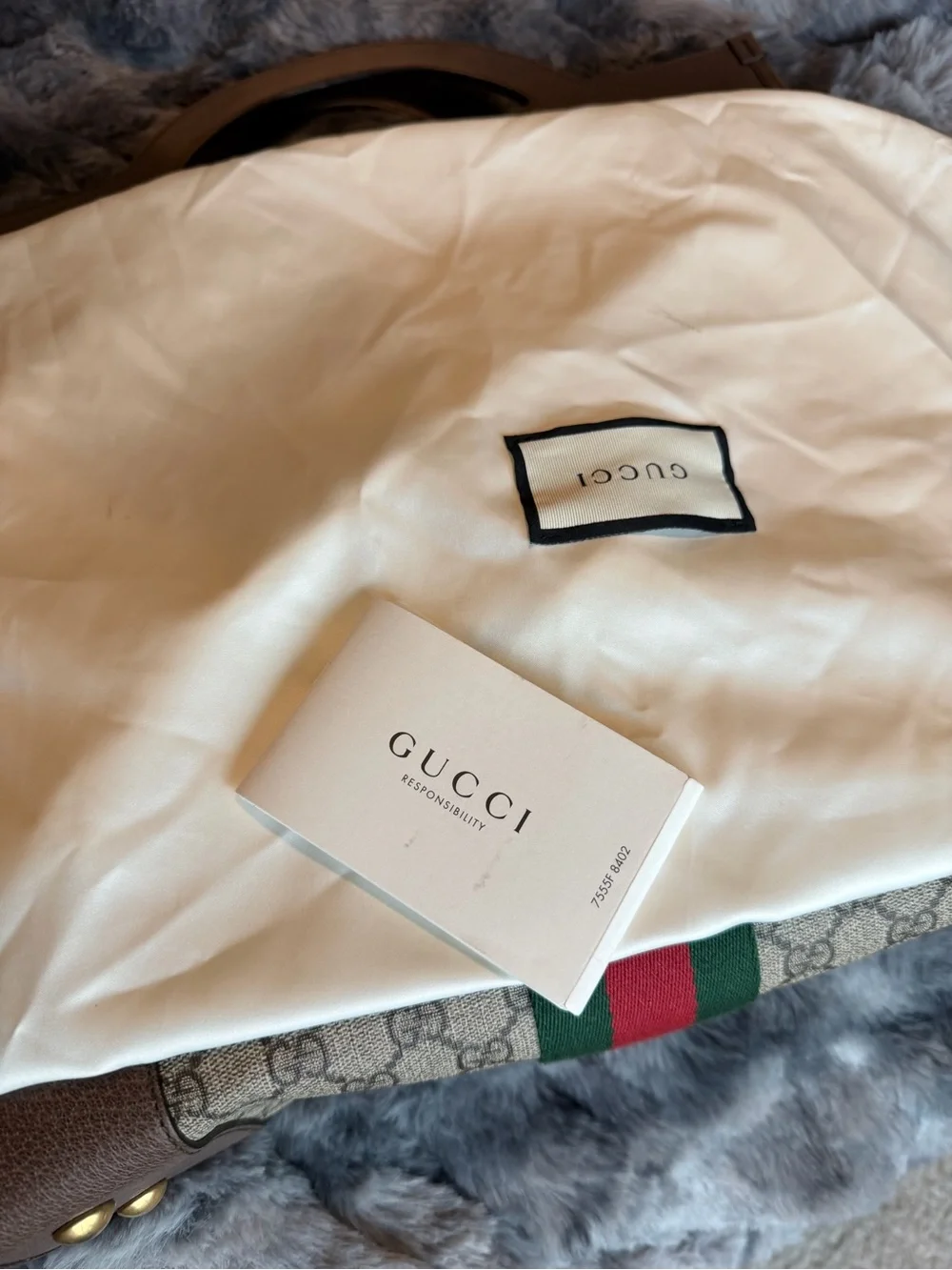 Gucci Brown Monogram tote Bag with Green & Red Web